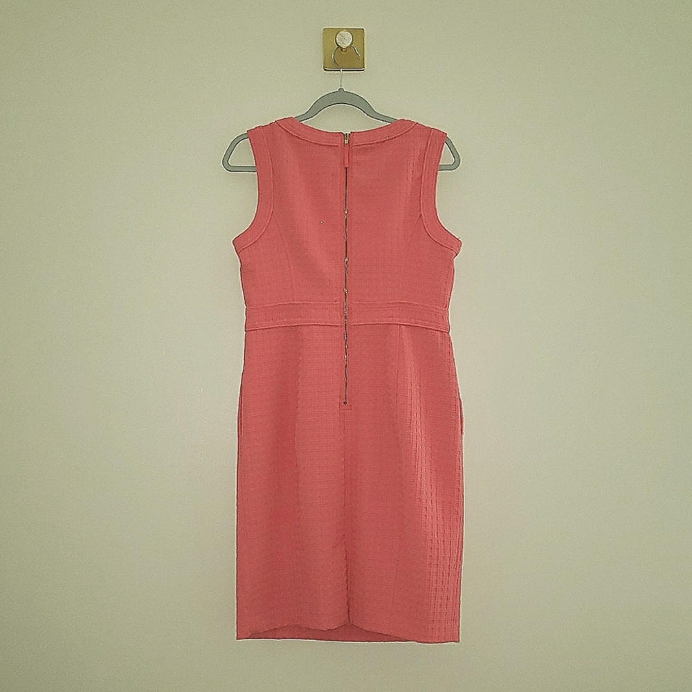 Liz Claiborne Midi Sheath Dress 8 Pink Basketweave Pockets Lined Work Office - Picture 6 of 16